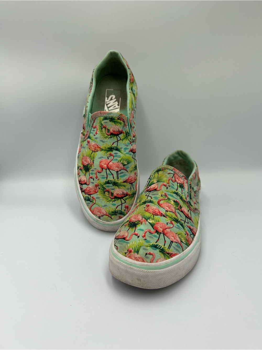 Vans Women's Slip-On Sneakers in Green Flamingo Print
